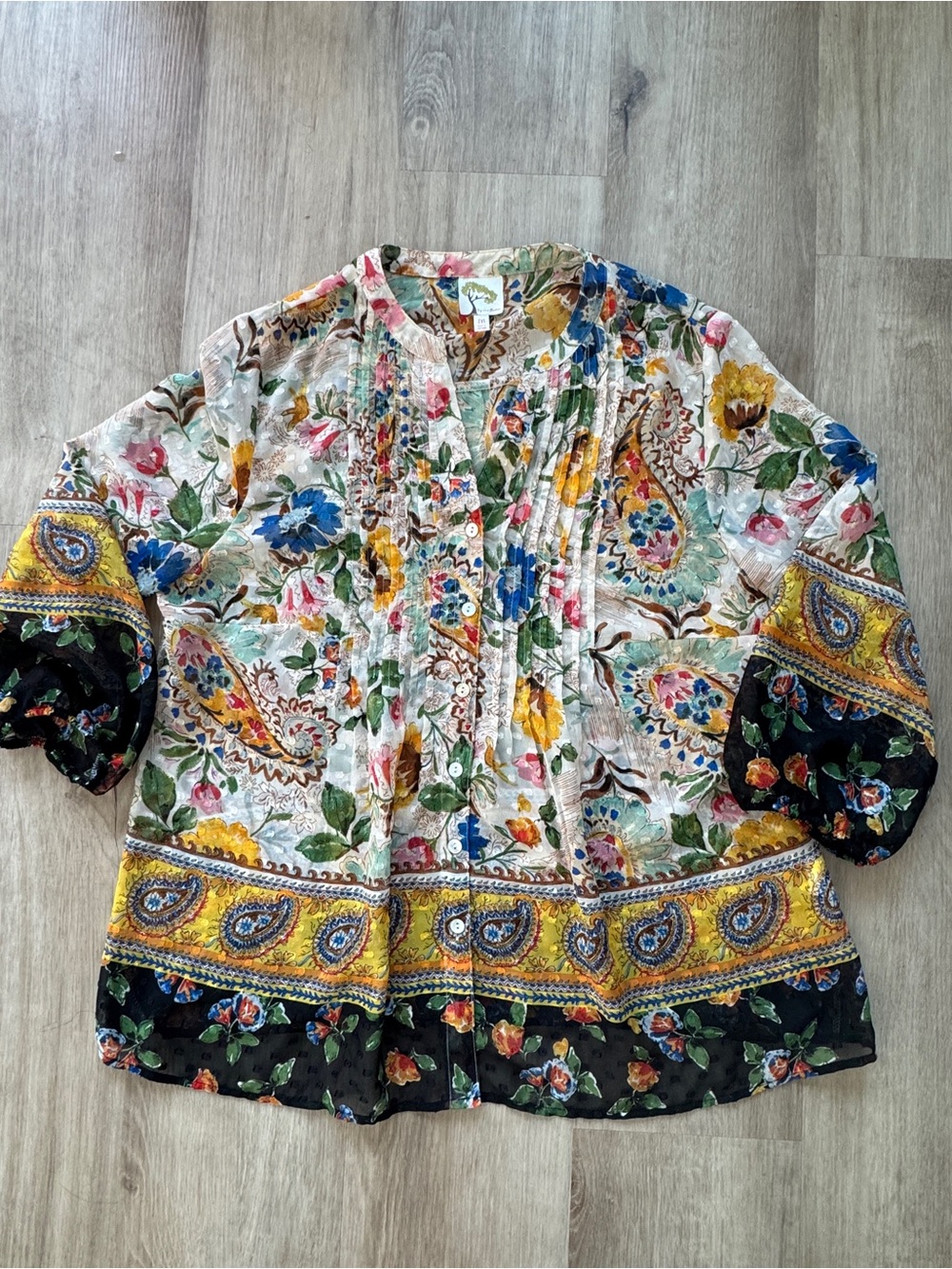 Anthropologie Fig and‎ Flower Tunic Top Women M Floral 3/4 Sleeve Boho
